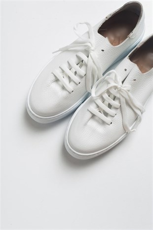 Elisa Beyaz Deri Bağcıklı Sneakers