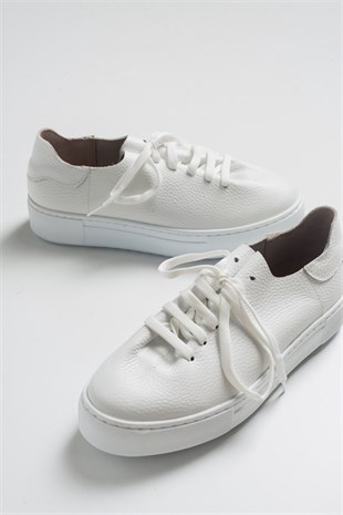 Elisa Beyaz Deri Bağcıklı Sneakers