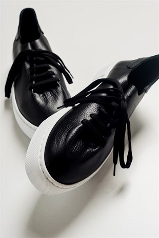 Elisa Siyah Deri Bağcıklı Sneakers