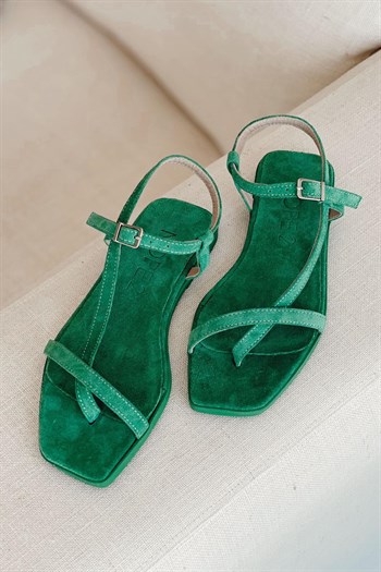 Laupen Yeşil Hakiki Deri Süet Sandalet
