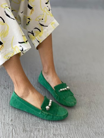 Moms Yeşil Hakiki Deri Süet Ayakkabı